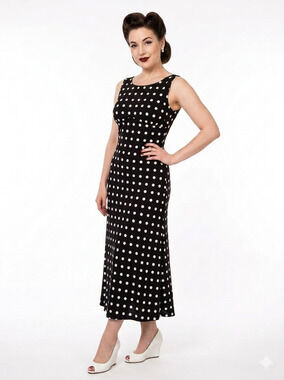 Harlow womens black and white 50s retro polka-dot sleeveless midi dress size 9